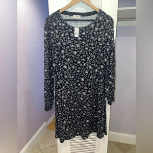 NWT Loft Animal Print Leopard Cheetah Shift Dress Womens Size L Long Sleeve Grey